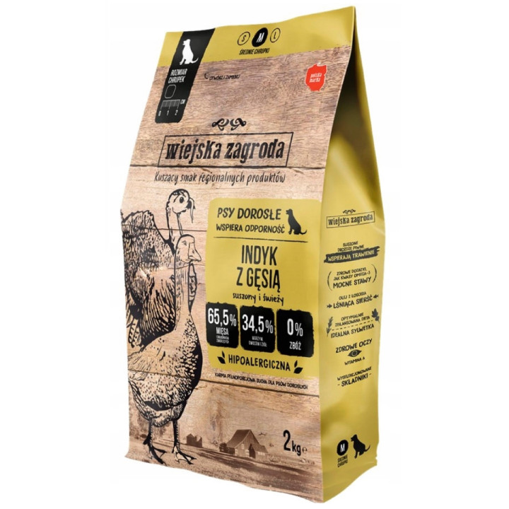 Sucha karma dla psa Wiejska Zagroda INDYK z GĘSIĄ średnie rasy M 2kg