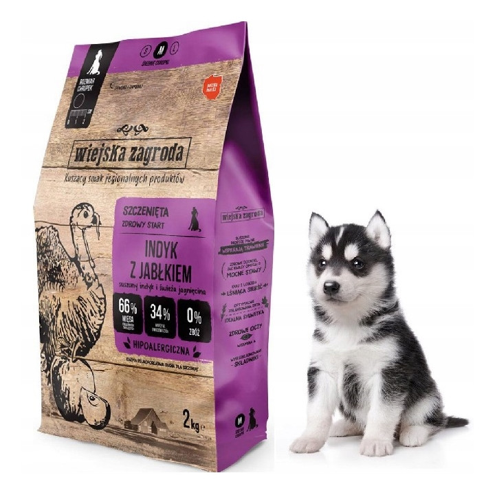 Wiejska Zagroda Sucha Karma INDYK z JABŁKIEM średnie rasy szczeniak M 2kg